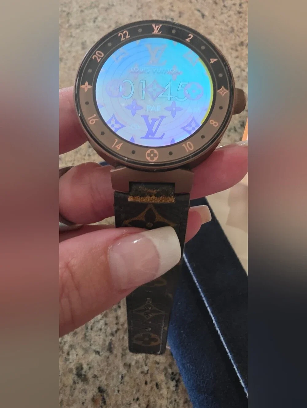 Louis Vuitton Smartwatch with Black Strap and Gold-tone Bezel